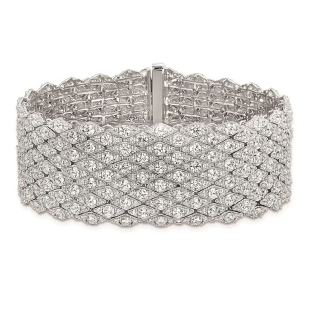 Sterling Shimmer Sterling Silver Rhodium-Plated CZ Mesh Bracelet – 6.75”